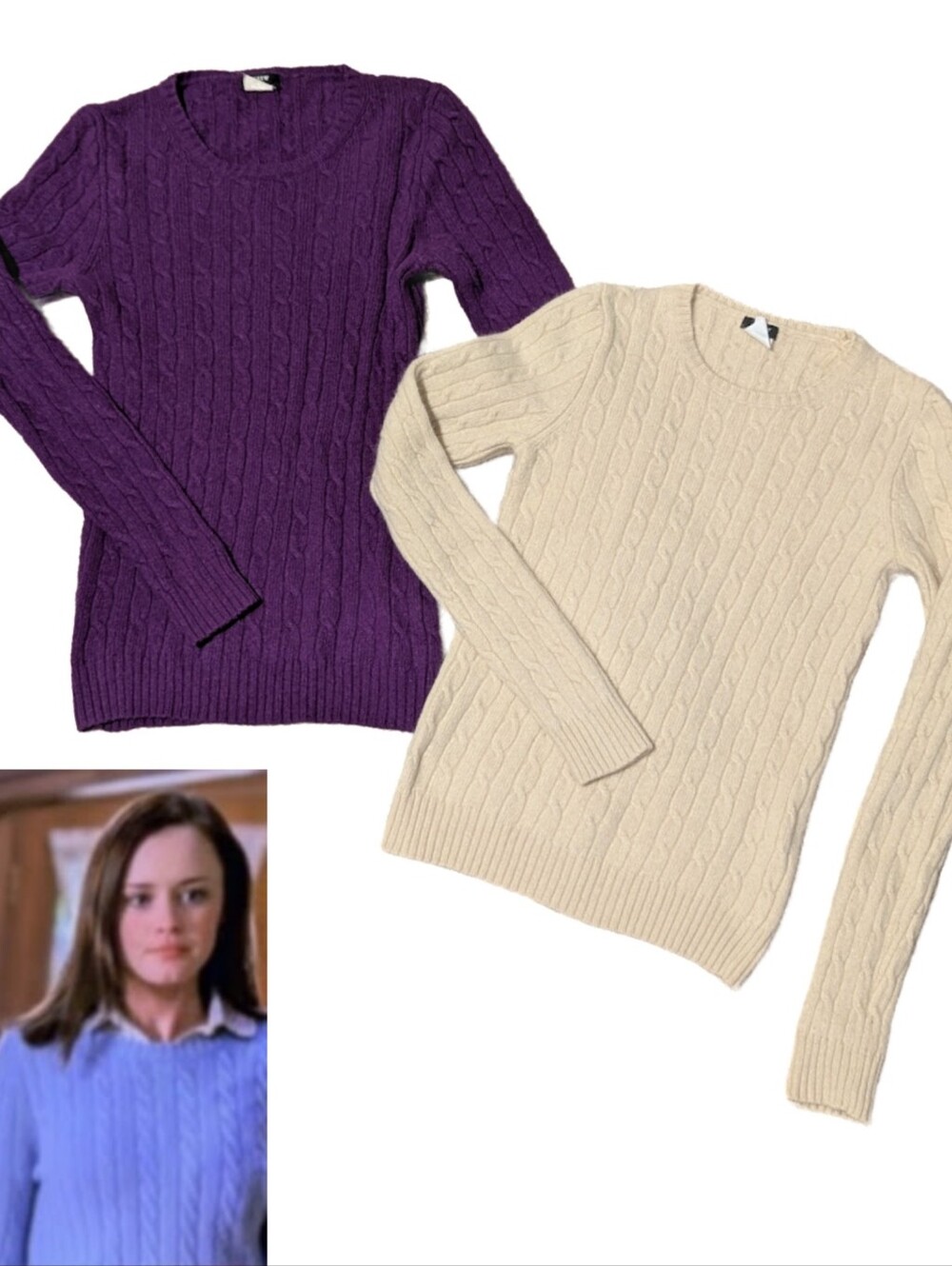 Vintage Cableknit Sweater Bundle Plum Purple ASO Gilmore Girls Rory Size XS